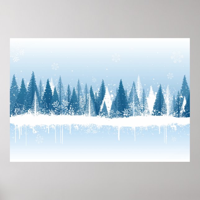 Blue and white winter forest grunge paint design poster (Front)
