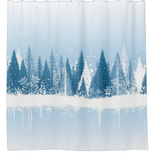 Blue and white winter forest grunge paint design shower curtain