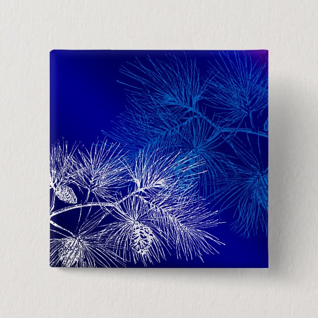 Blue and White Winter Pine 15 Cm Square Badge (Front)