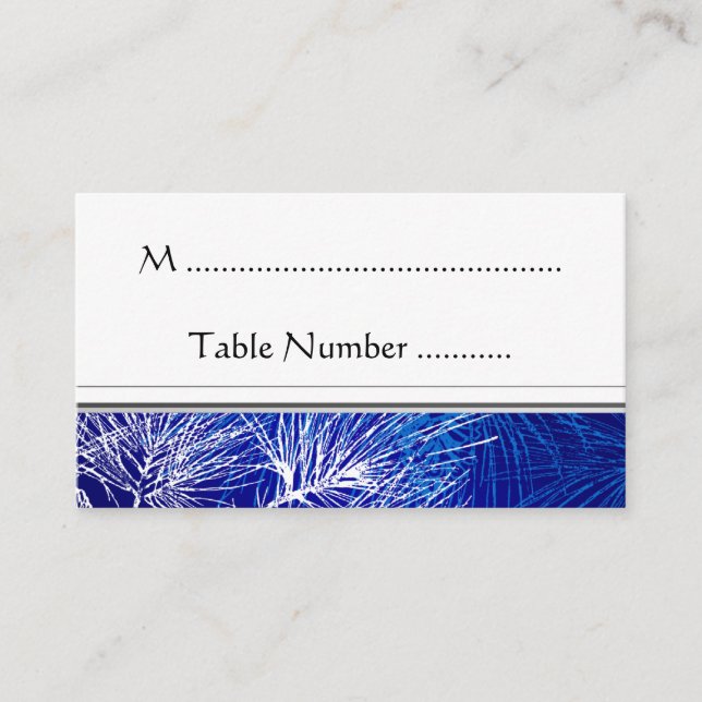 Blue and White Winter Pine Custom Table Placecard (Front)