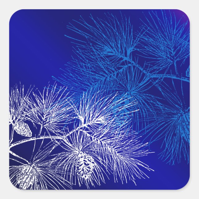 Blue and White Winter Pine Square Sticker (Front)
