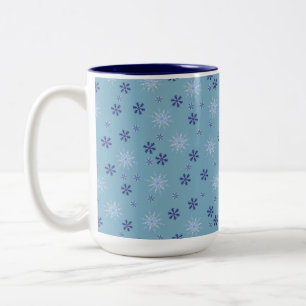 Blue and White Winter Snowflake Two-Tone Coffee Mug