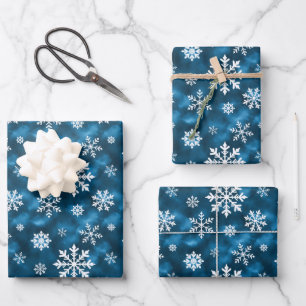 Blue And White Winter Snowflakes Pattern Wrapping Paper Sheet