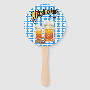 Blue and White with Beer Steins Oktoberfest Hand Fan