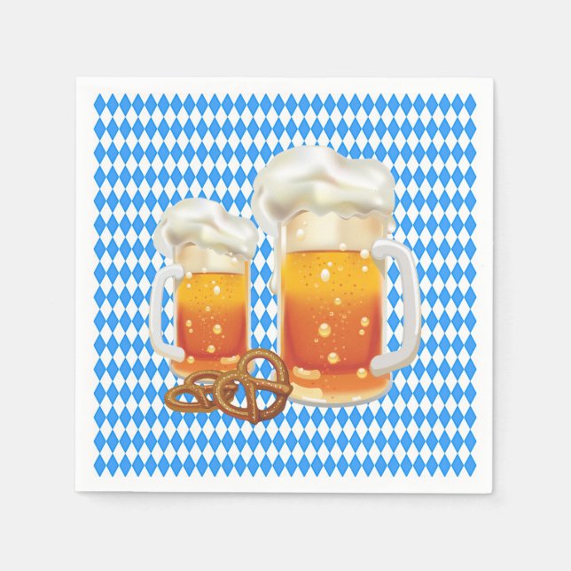 Blue and White with Beer Steins Oktoberfest Napkin (Front)