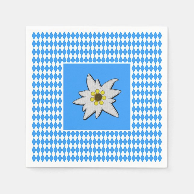 Blue and White with Edelweiss Oktoberfest  Napkin (Front)