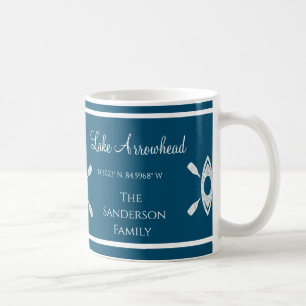 Blue and White with your lake's name  Kayak Coffee Mug