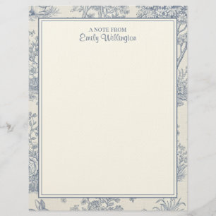 Blue and White Woodland Toile Pattern Personalized Custom Letterhead