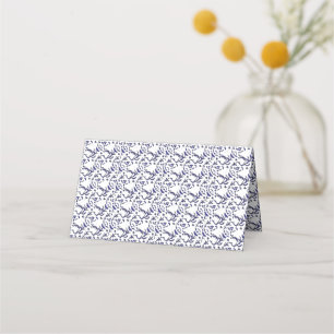 Blue and white wrapping paper featuring a graphic place card