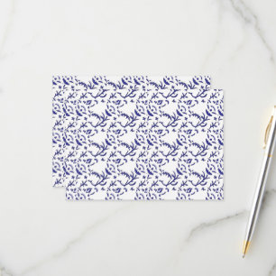 Blue and white wrapping paper featuring a graphic RSVP card