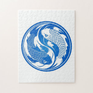 Blue and White Yin Yang Koi Fish Jigsaw Puzzle