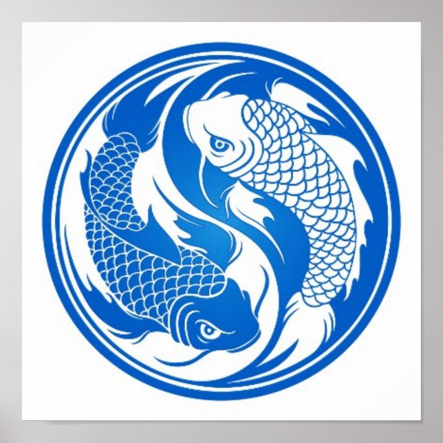 Blue and White Yin Yang Koi Fish Poster (Front)