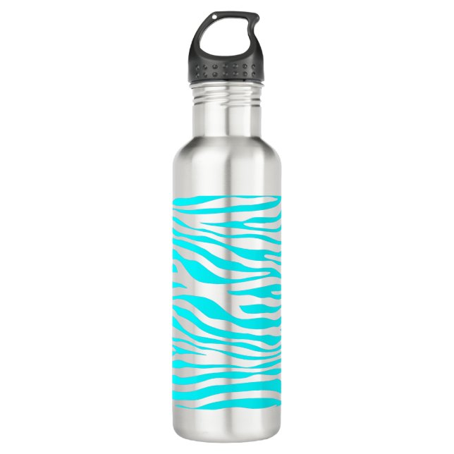 Blue and White Zebra Stripes 710 Ml Water Bottle (Front)