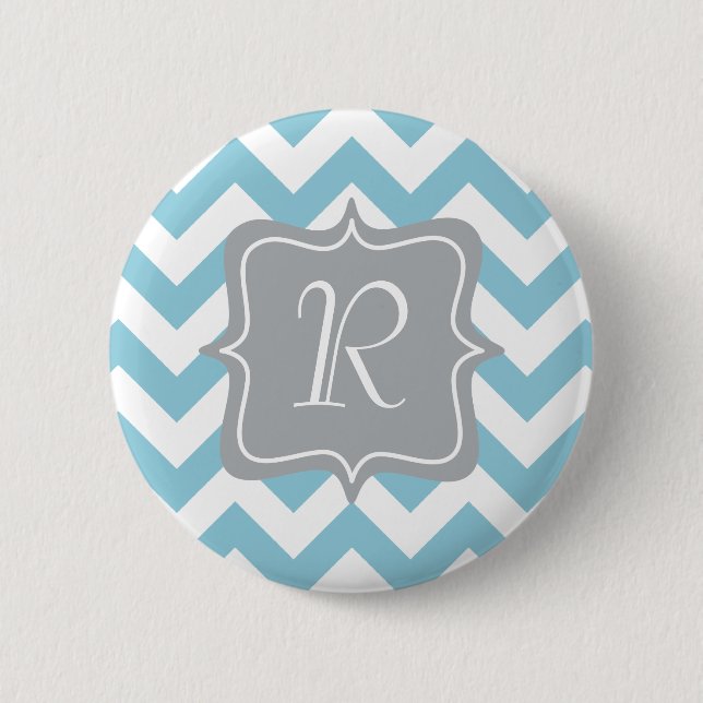 Blue and White Zigzag Monogram 6 Cm Round Badge (Front)
