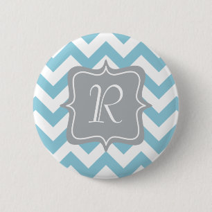Blue and White Zigzag Monogram 6 Cm Round Badge