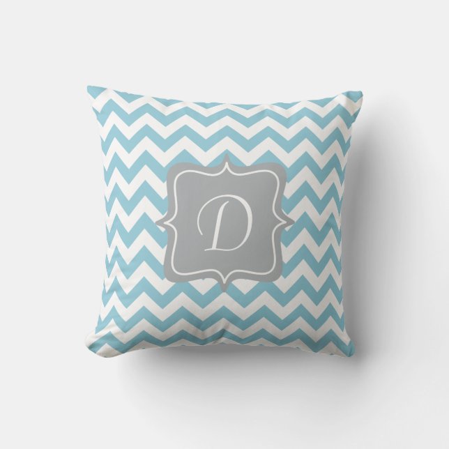 Blue and White Zigzag Monogram Cushion (Front)