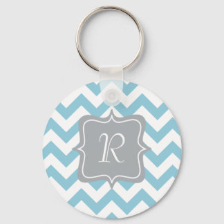 Blue and White Zigzag Monogram Key Ring