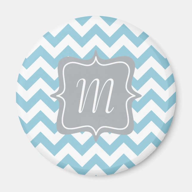 Blue and White Zigzag Monogram Magnet (Front)