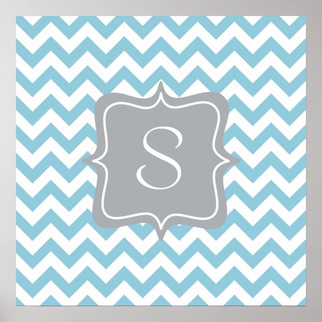 Blue and White Zigzag Monogram Poster (Front)