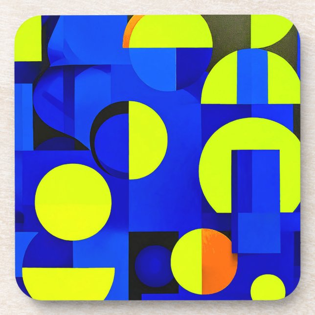 Blue and yellow abstract blocks coaster (Front)