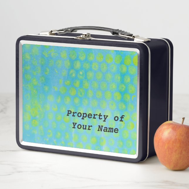 Blue and Yellow Abstract Design Metal Lunch Box (In Situ)