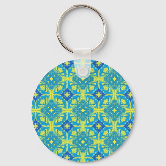 Blue and Yellow Abstract Key Ring (Front)