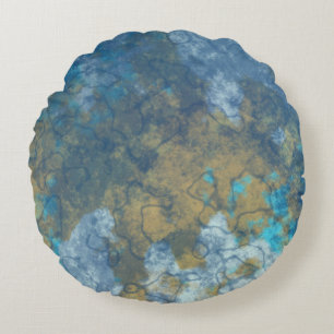 blue and yellow abstract round cushion