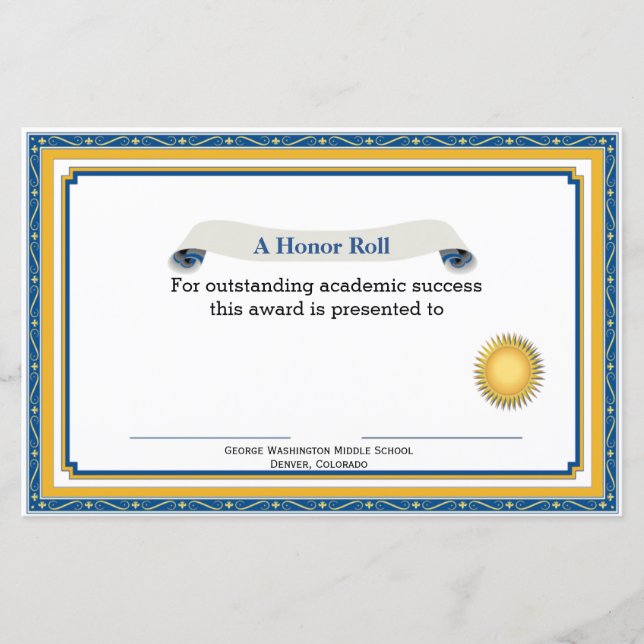 Blue and Yellow Academic Award Certificate (Front)