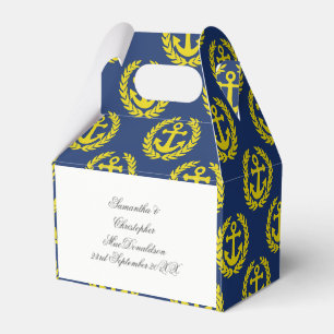 Blue and yellow anchor nautical themed wedding favour box