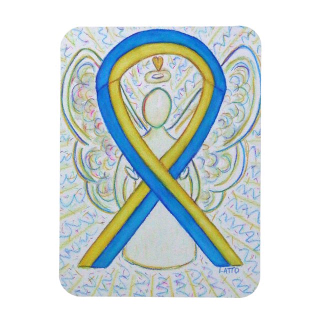 Blue and Yellow Awareness Ribbon Angel Magnet Gift (Vertical)
