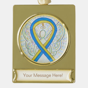 Blue and Yellow Awareness Ribbon Angel Ornament