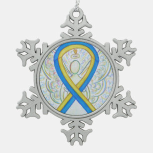 Blue and Yellow Awareness Ribbon Angel Ornament