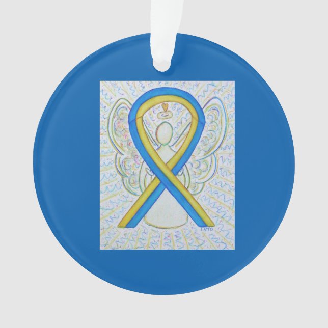 Blue and Yellow Awareness Ribbon Angel Ornaments (Front)