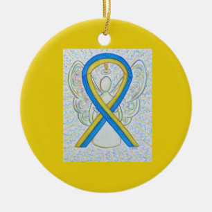 Blue and Yellow Awareness Ribbon Angel Ornaments