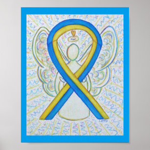 Blue and Yellow Awareness Ribbon Angel Poster