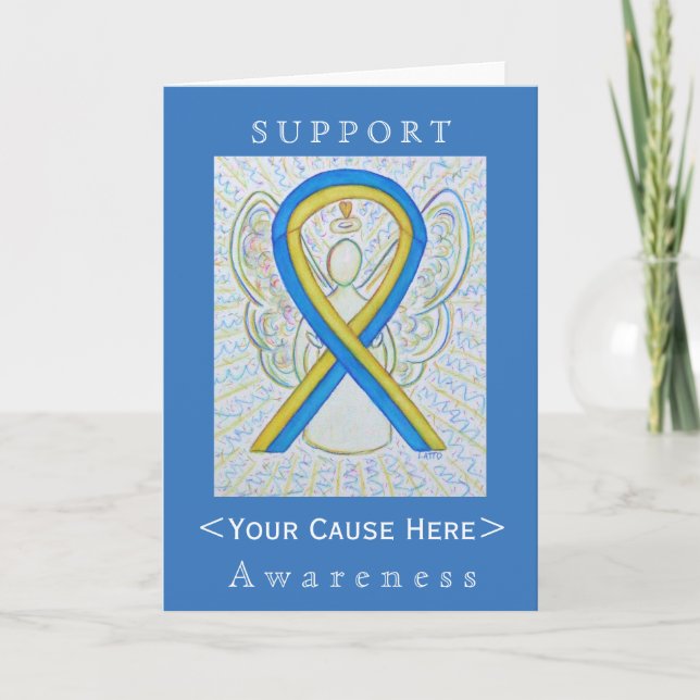 Blue and Yellow Awareness Ribbon Customised Card (Front)