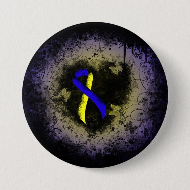 Blue and Yellow Awareness Ribbon Grunge 7.5 Cm Round Badge (Front)