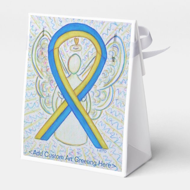 Blue and Yellow Awareness Ribbon Party Favour Boxe Favour Box (Back Side)