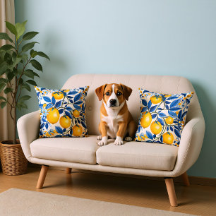  💛💙 Blue and yellow Azulejos with lemons Cushion