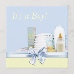 Blue and Yellow Baby Boy Shower Invitation