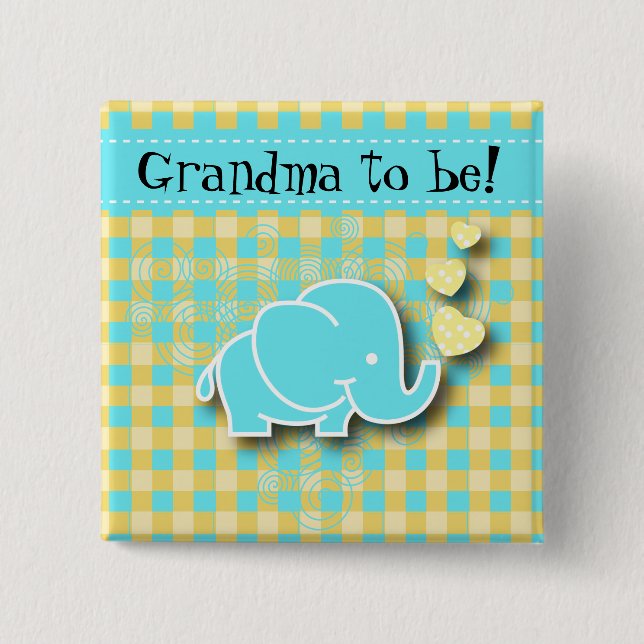 Blue and Yellow Baby Elephant | Grandma to be 15 Cm Square Badge (Front)