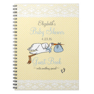 Blue and Yellow Baby Shower Stork Guest Book
