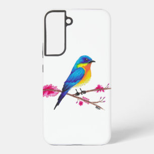 Blue and Yellow bird with Pink Flowers Drawing Samsung Galaxy Case