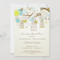 BLUE AND YELLOW BIRDCAGES BRIDAL SHOWER INVITATION