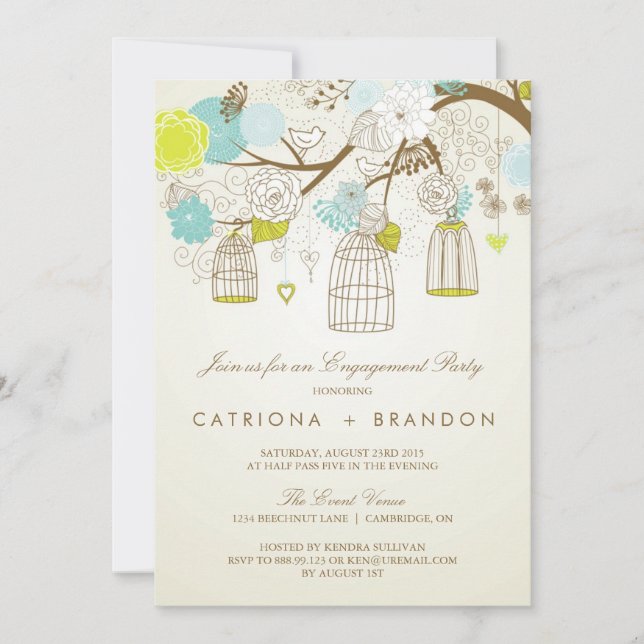 BLUE AND YELLOW BIRDCAGES ENGAGEMENT PARTY INVITE (Front)