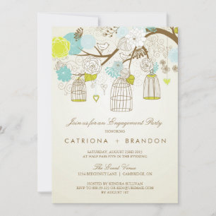 BLUE AND YELLOW BIRDCAGES ENGAGEMENT PARTY INVITE