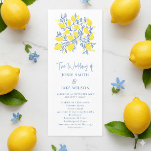 Blue and Yellow Botanical bright wedding Program
