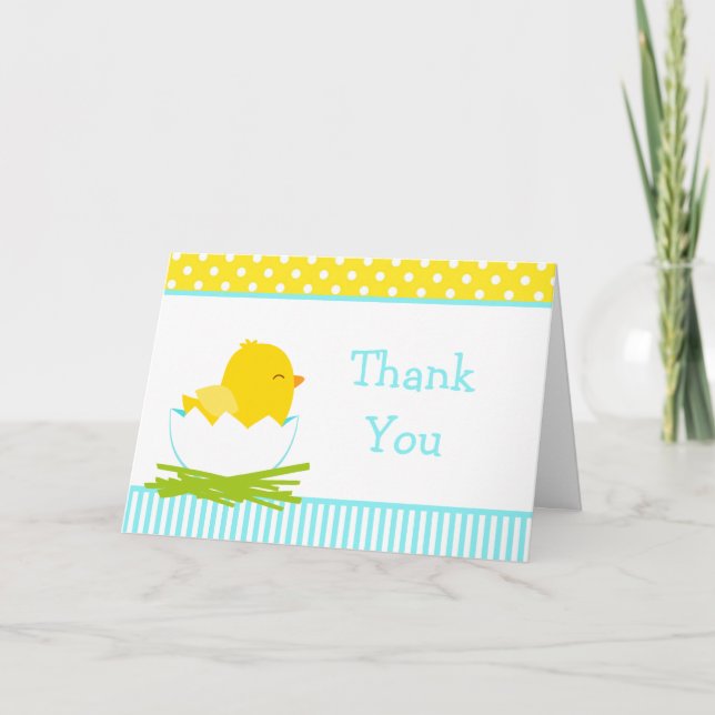 Blue and Yellow Boy Chick Thank You Card (Front)