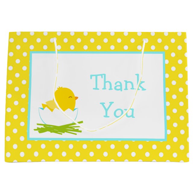 Blue and Yellow Boy Chick Thank You Large Gift Bag (Front)