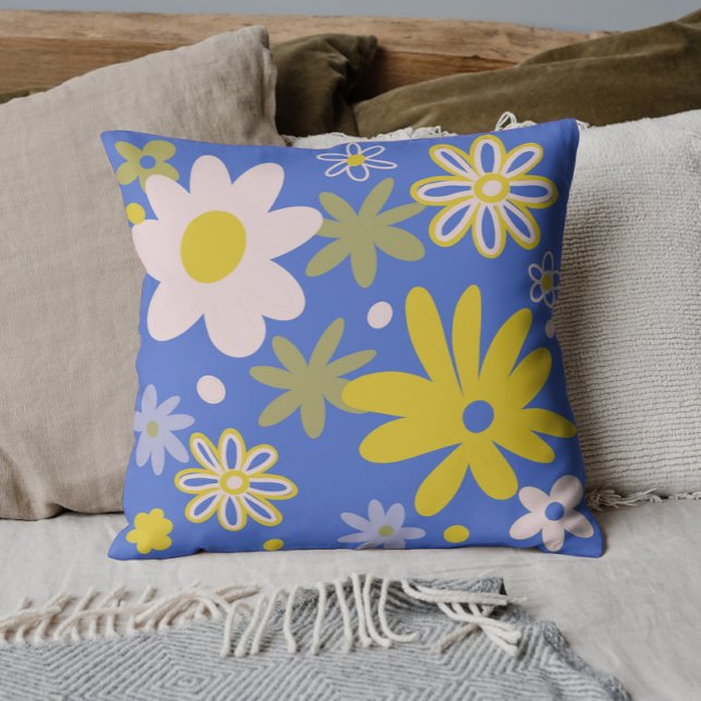 Blue and yellow bright floral  cushion (Blue and Yellow Bright Floral )
